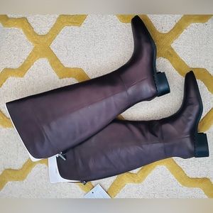 New! Wide Calf Tall Brown Leather Boot